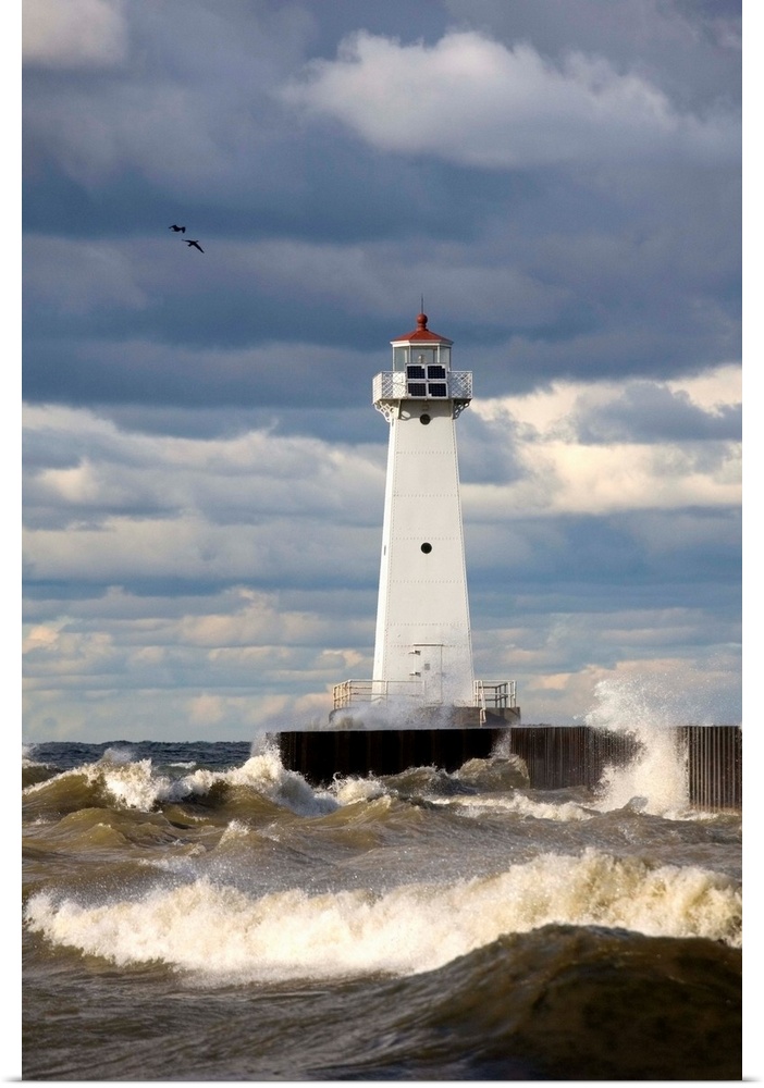 Sodus Outer Lighthouse On Stormy Lake Ontario; Sodus Point, New York