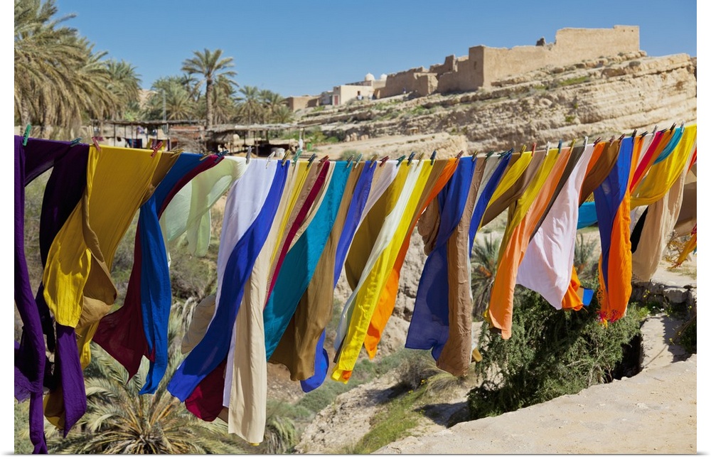 Souvenir Scarves Flap In The Breeze Above The Canyon Near The Algerian Border; Mides, Tunisia, North Africa