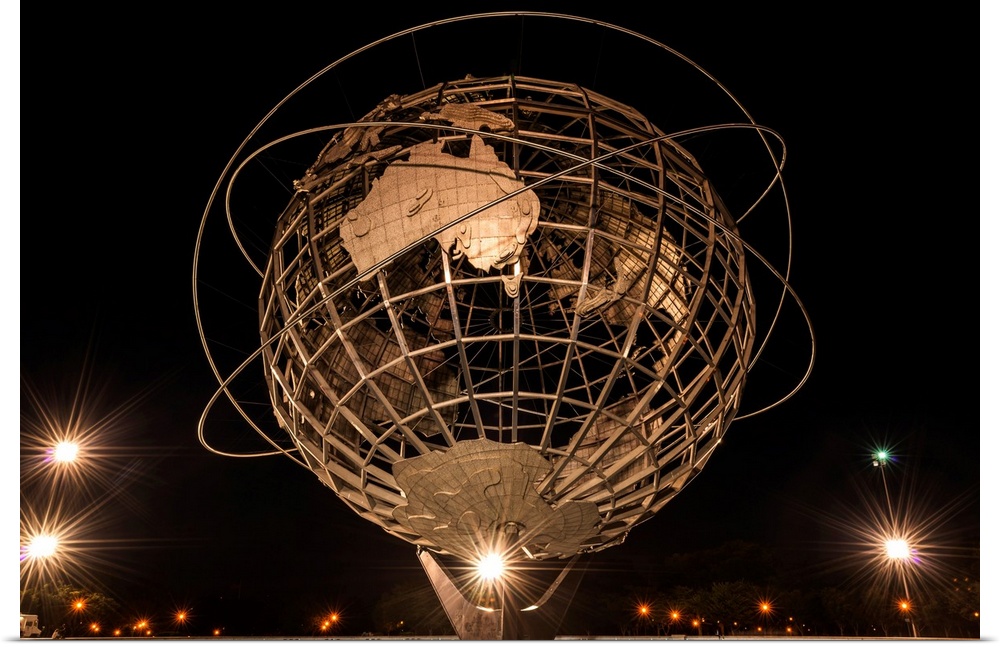 Spotlights around the Unisphere at nighttime, Flushing Meadows-Corona Park; Queens, New York, United States of America