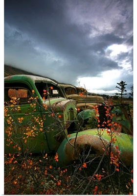 Storm Clouds Over Old Abandoned Trucks, North Canol Road, Yukon, Canada