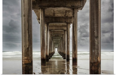 Stormy Sky And Cement Columns Under The Scripps Pier, La Jolla, San Diego, California