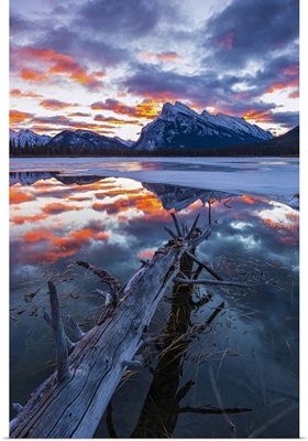 Stunning Sunrise At Vermillion Lakes Backed By Mt Rundle