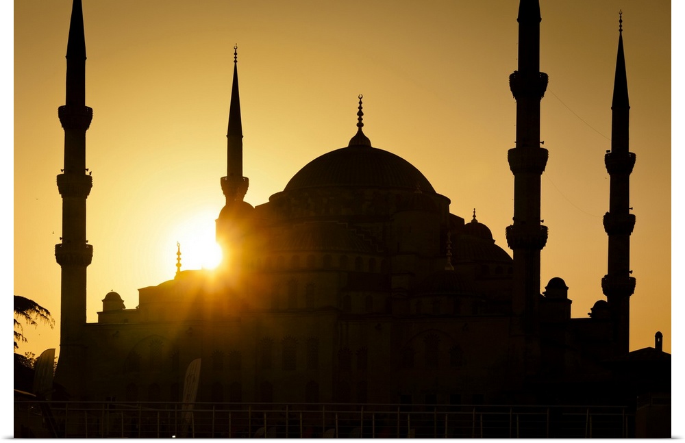 Sun Setting Behind Blue Mosque, Istanbul, Turkey