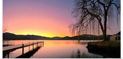 Sunrise over a dock in Lake Whatcom during Winter Bellingham Washington