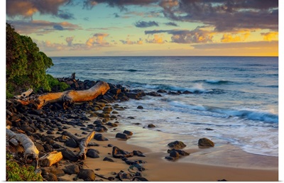 Sunrise Over Beach And Ocean, Kauai, Hawaii