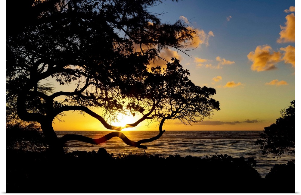 Sunrise over the ocean from the coast of Kauai; Kauai, Hawaii, United States of America