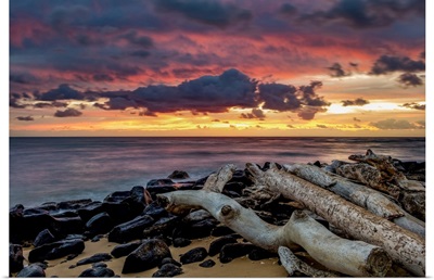 Sunrise Over The Pacific Ocean From The Shore Of Lydgate Beach, Kapaa, Kauai, Hawaii
