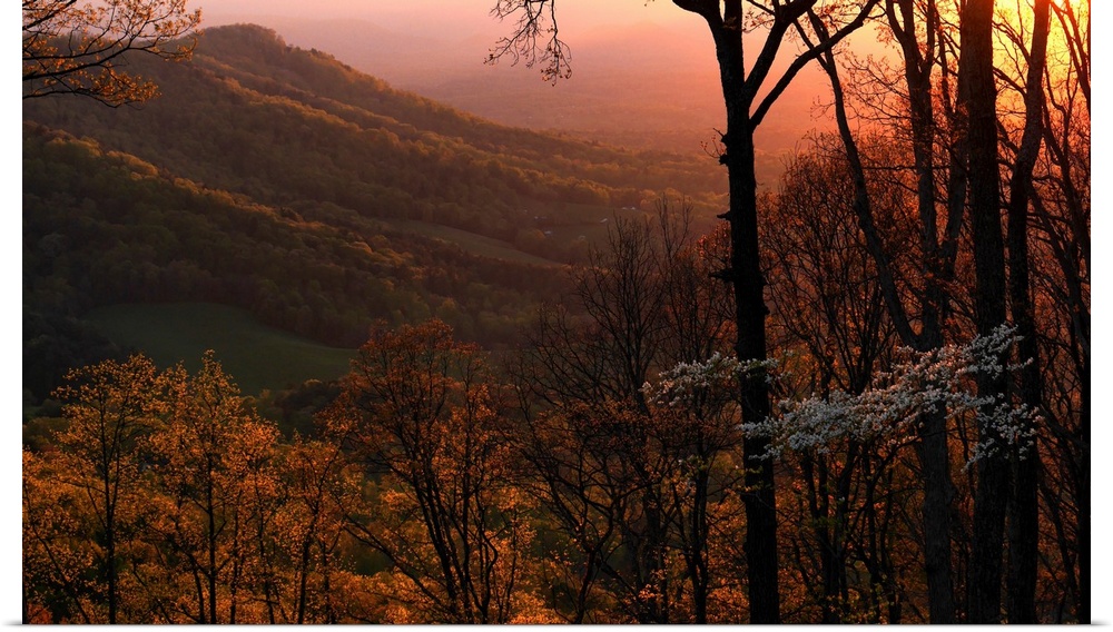 Sunset over a springtime landscape,  Weaverville, North Carolina, United States of America