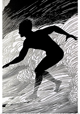 Surfer, Figure Of A Man Surfing A Wave