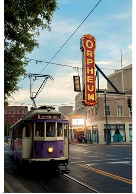 Tennessee, Vintage streetcar near Orpheum Theater, Memphis