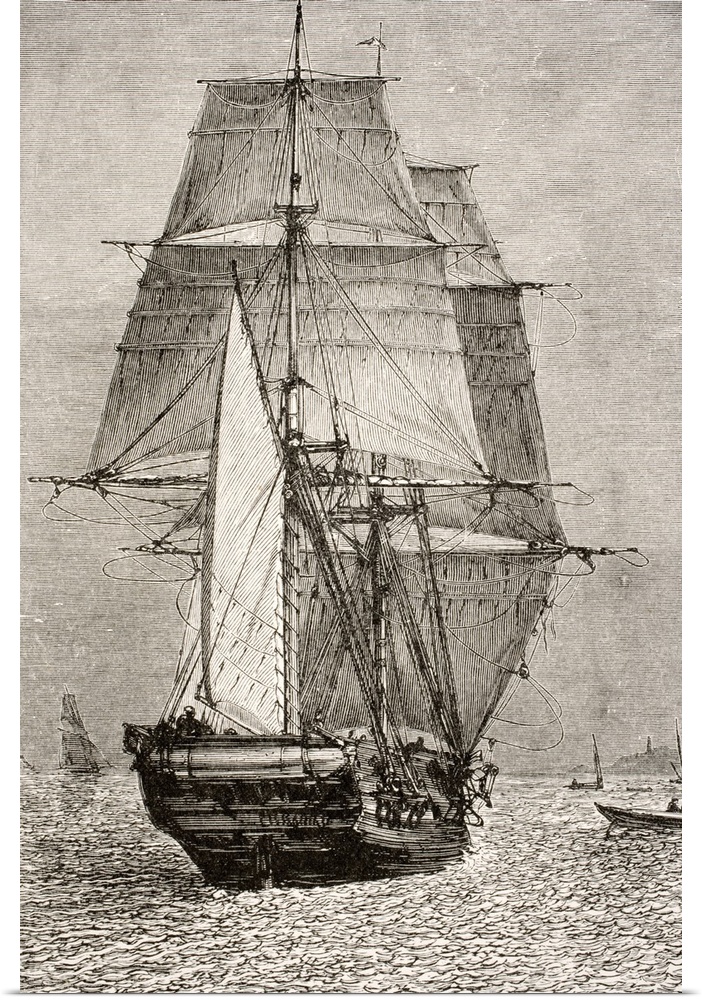 The Brig Hms Beagle From Journal Of Researches By Charles Darwin Published By Nelson and Sons 1890.