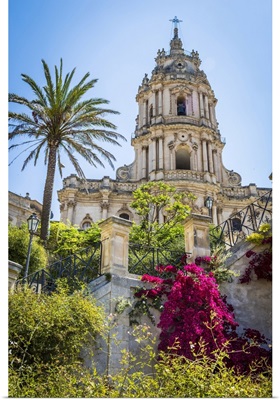 The Dome Of The Baroque Cathedral Of San Giorgio With Gardens, Sicily, Italy