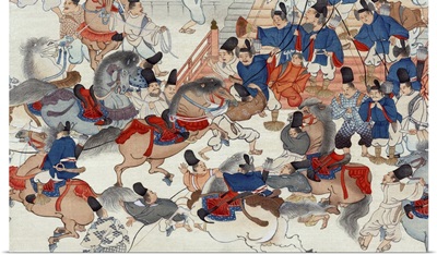 The Horse Show  Battle In Front Of A Palace By Mitsunaga Tokiwa, Active 12th Century