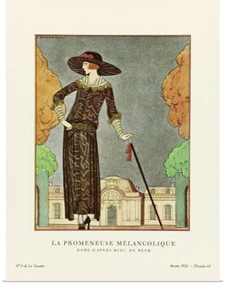 The Melancholy Walker, Art-Deco Fashion Illustration By French Artist George Barbier