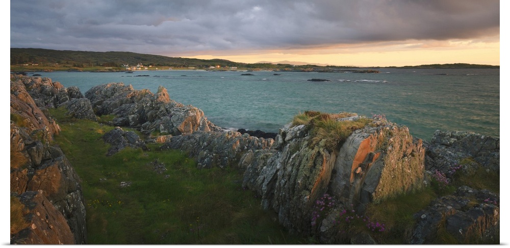 The rocky foreshore at Arisaig in the evening light.