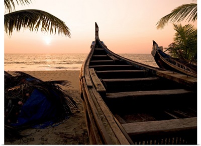 Two Canoes On The Beach At The Arabian Sea, Kerala, India