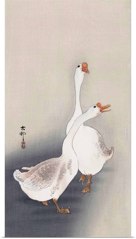 Two Geese, by Japanese artist Ohara Koson, 1877 - 1945.  Ohara Koson was part of the shin-hanga, or new prints movement.
