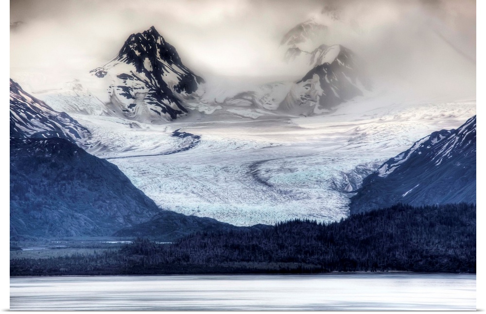 View of Grewingk Glacier flowing into Kachemak Bay, near Homer, Kenai Peninsula, Alaska