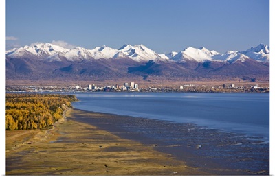 View of the Anchorage skyline looking southeast from Point Mackenzie over Knik Arm