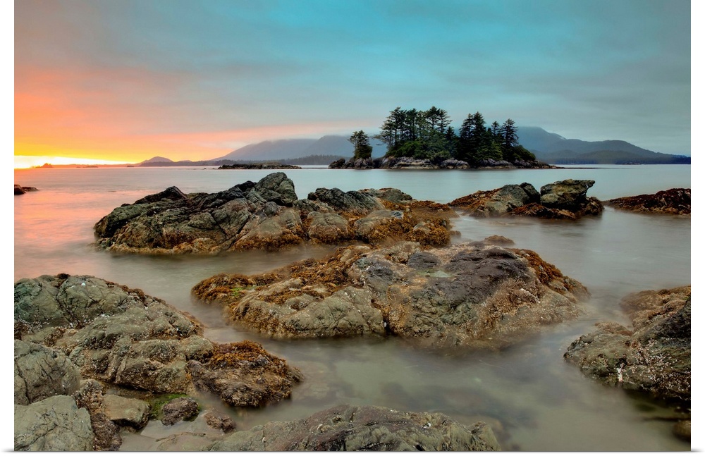 Whaler Islet With View Towards Flores Island, Vancouver Island, British Columbia, Canada
