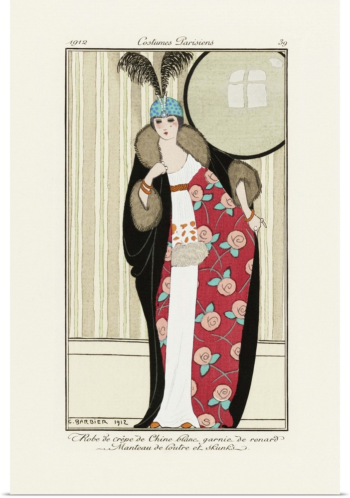 Robe de crepe de Chine blanc -  White crepe de chine dress.  Print from the high fashion magazine Journal des Dames et des...