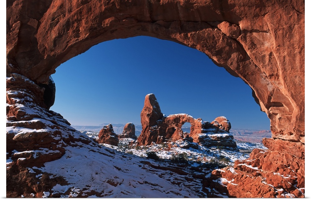 Winter Snow Covers Turret Arch At Arches National Park; Utah