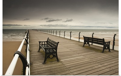 Wooden Pier With Benches; Saltburn, Cleveland, England