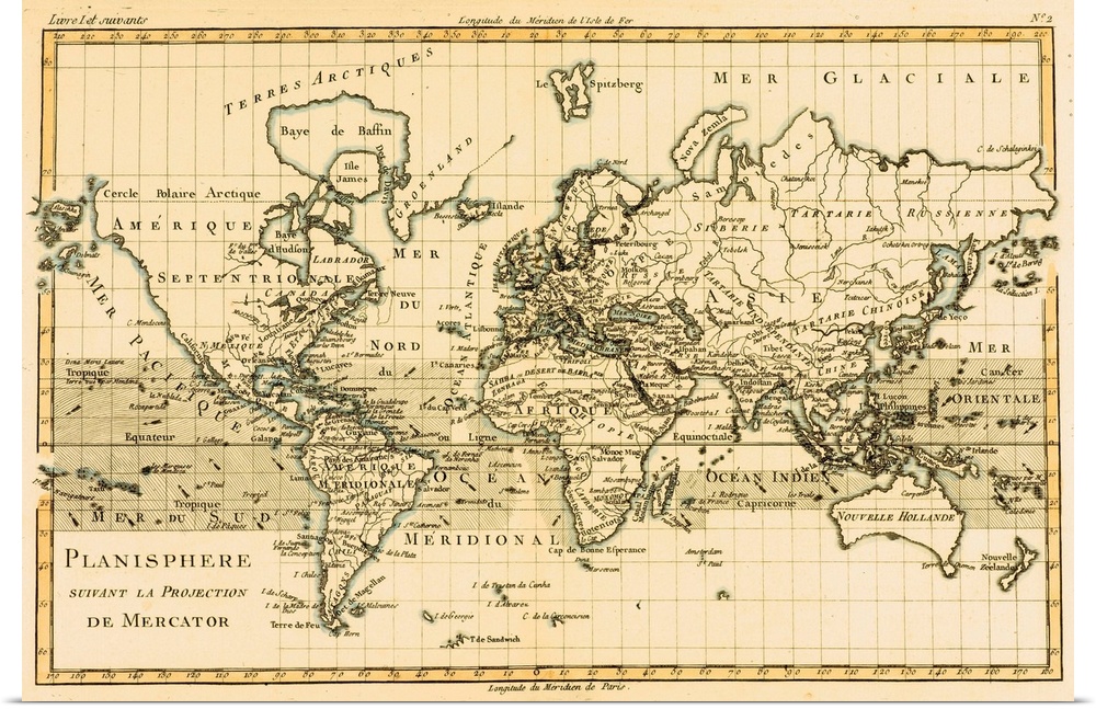 World Map, Circa. 1760. From "Atlas De Toutes Les Parties Connues Du Globe Terrestre,"? By Cartographer Rigobert Bonne. Pu...