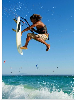 Young Man Kite Surfing, Costa De La Luz, Andalusia, Spain