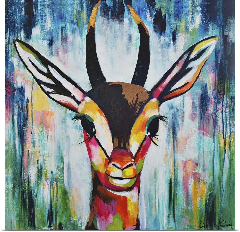 Colorful portrait of a gazelle with long ears.