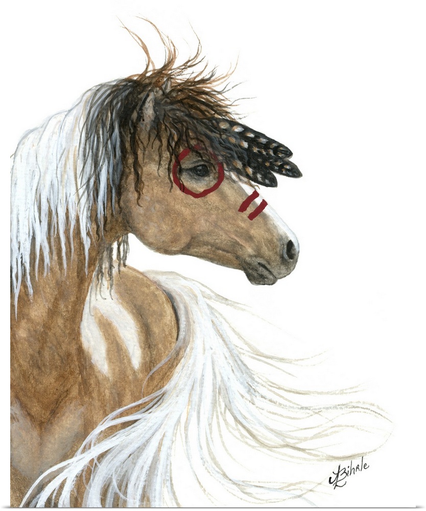 Majestic Series of Native American inspired horse paintings of a Curly horse mare.