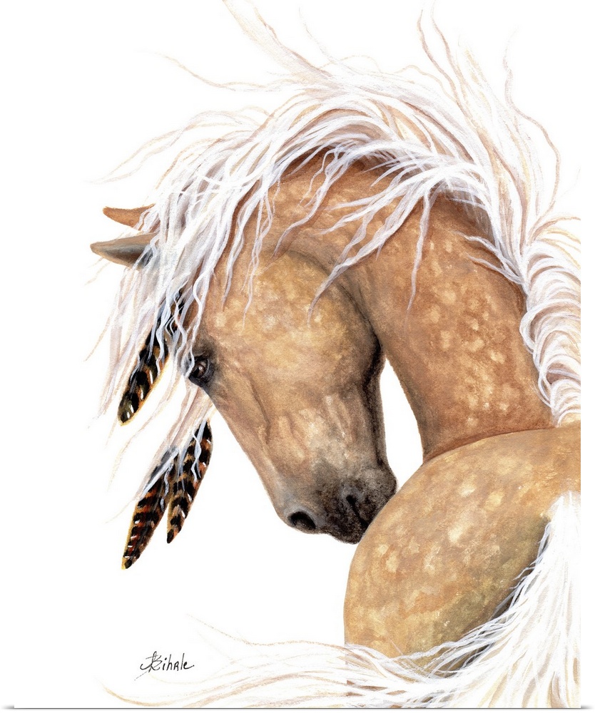 Majestic Series of Native American inspired horse paintings of a Dappled Palomino.