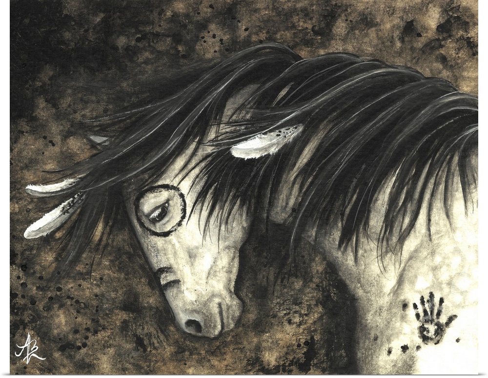 Majestic Series of Native American inspired horse paintings of a dapple gray horse.
