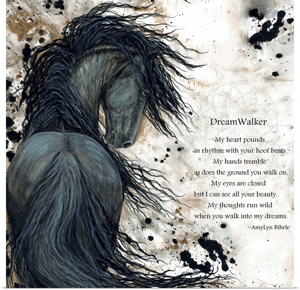 Majestic Series of Native American inspired horse paintings of a black mustang.  "DreamWalker - My heart pounds in rhythm ...