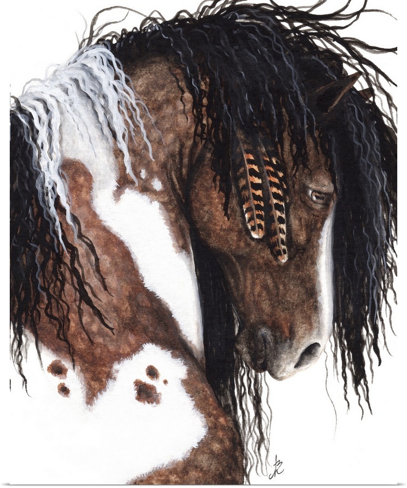 Majestic Series of Native American inspired horse paintings of a paint mustang.