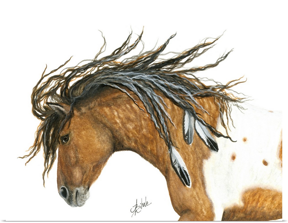 Majestic Series of Native American inspired horse paintings of a curly horse mare.