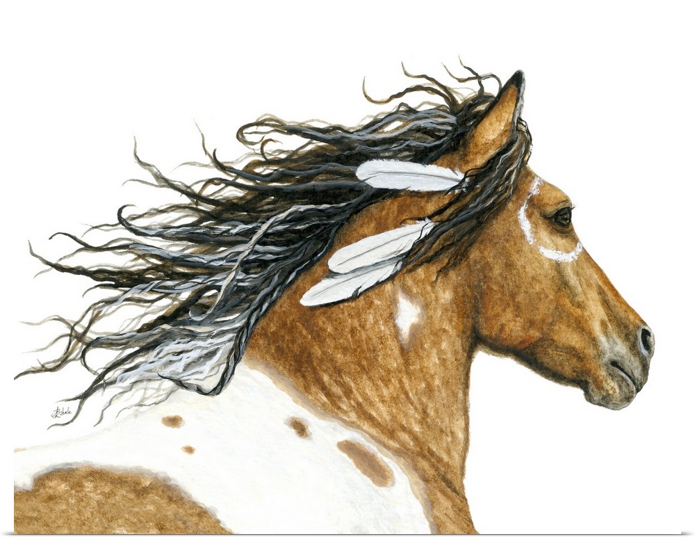 Majestic Series of Native American inspired horse paintings of a Curly Horse.