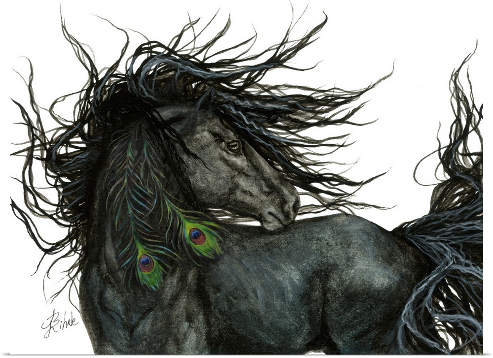 Majestic Series of Native American inspired horse paintings of a black horse.