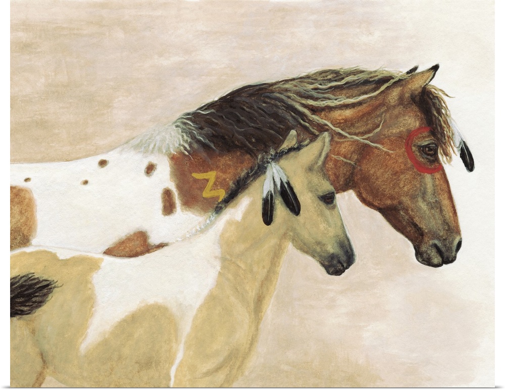 Majestic Series of Native American inspired horse paintings of a mustang and colt.