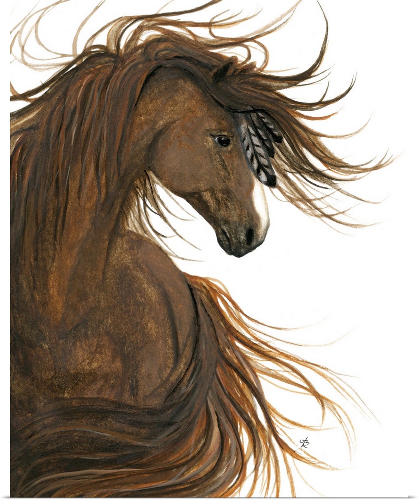 Majestic Series of Native American inspired horse paintings of a Sorrel horse.