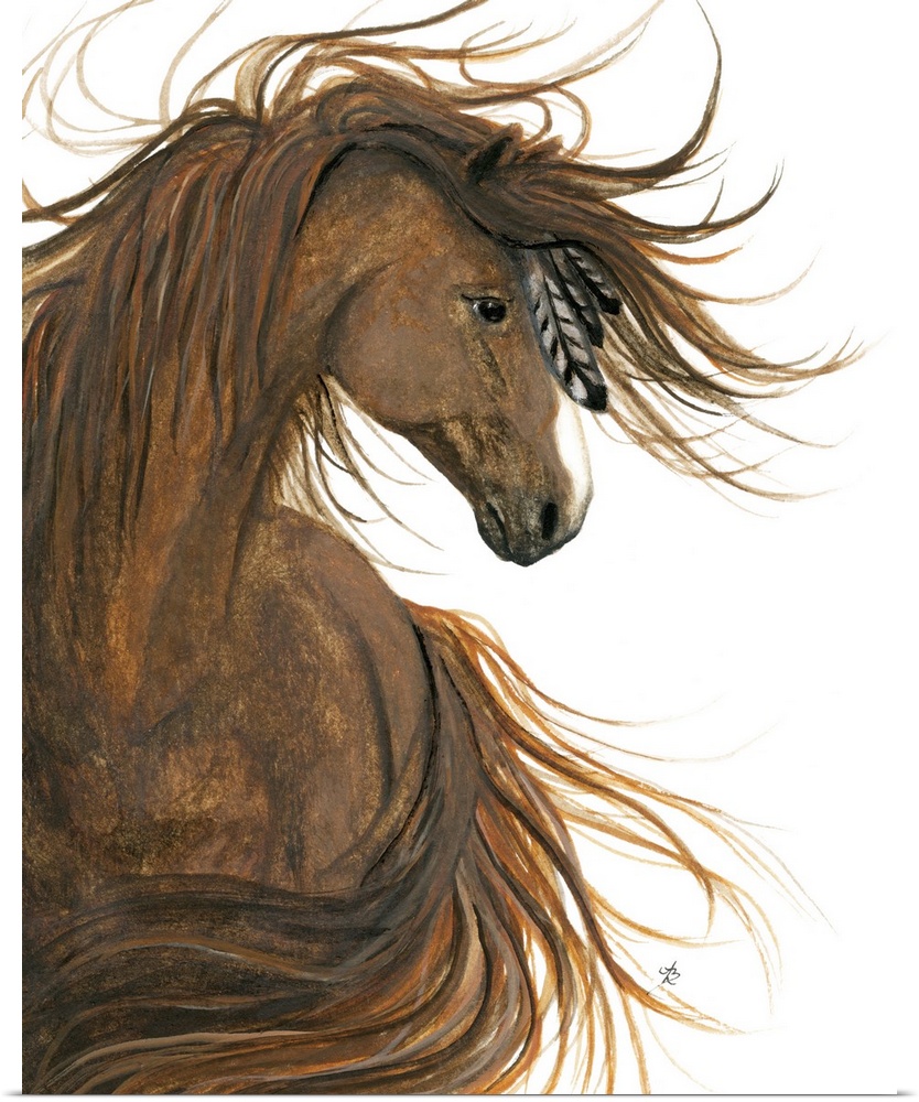 Majestic Series of Native American inspired horse paintings of a Sorrel Horse.