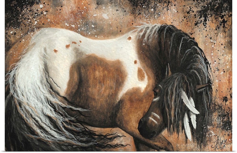 Majestic Series of Native American inspired horse paintings of a mustage.