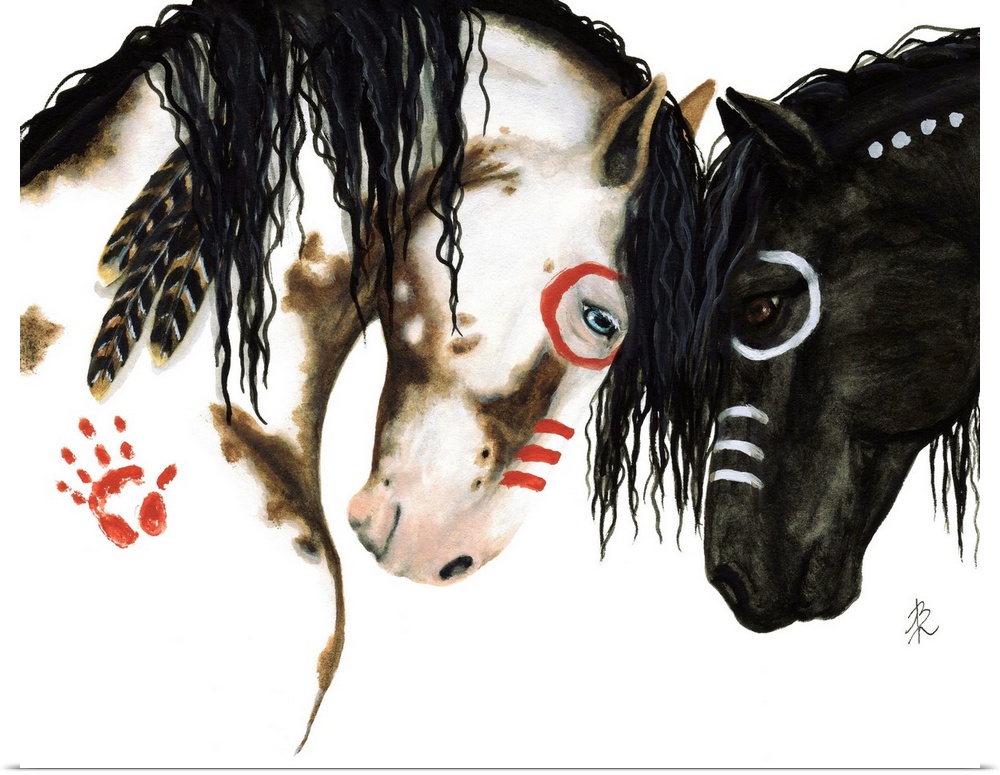 Majestic Series of Native American inspired horse paintings of two painted mustangs.