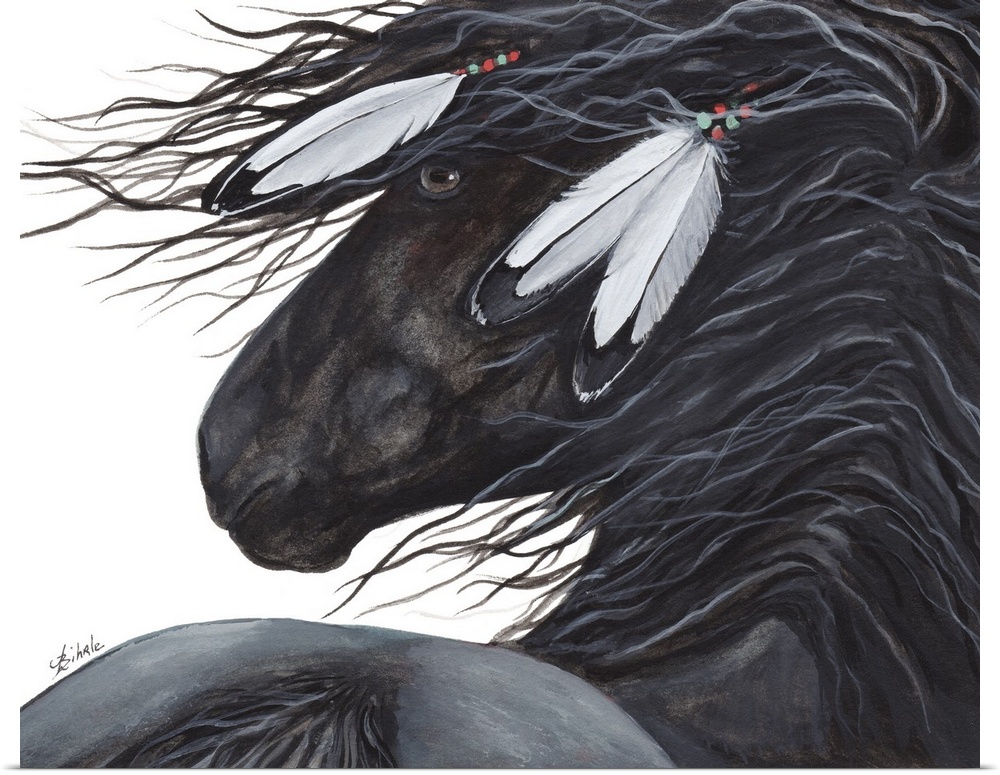Majestic Series of Native American inspired horse paintings of a black mustang.