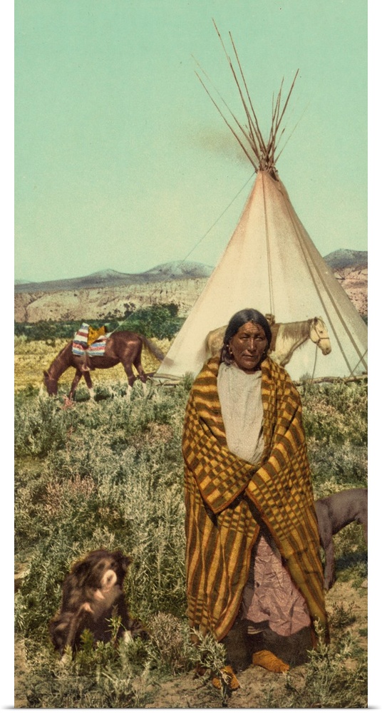 Hand colored photograph of a crow native American.