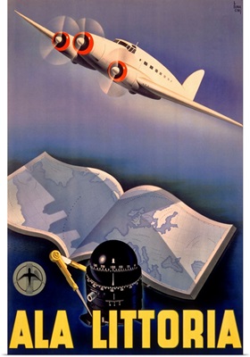 Ala Littoria, Airline, Vintage Poster