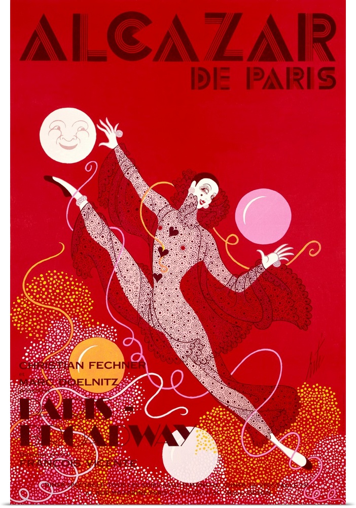 Vintage advertisement featuring a dancing woman leaping into the air on a bright red background.