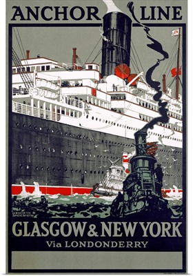 Anchor Line, Glasgow to New York, Vintage Poster, by Kenneth Shoesmith