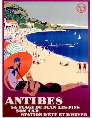 Antibes, Sa Plage de Juan Les Pins, Vintage Poster,by Roger Broders