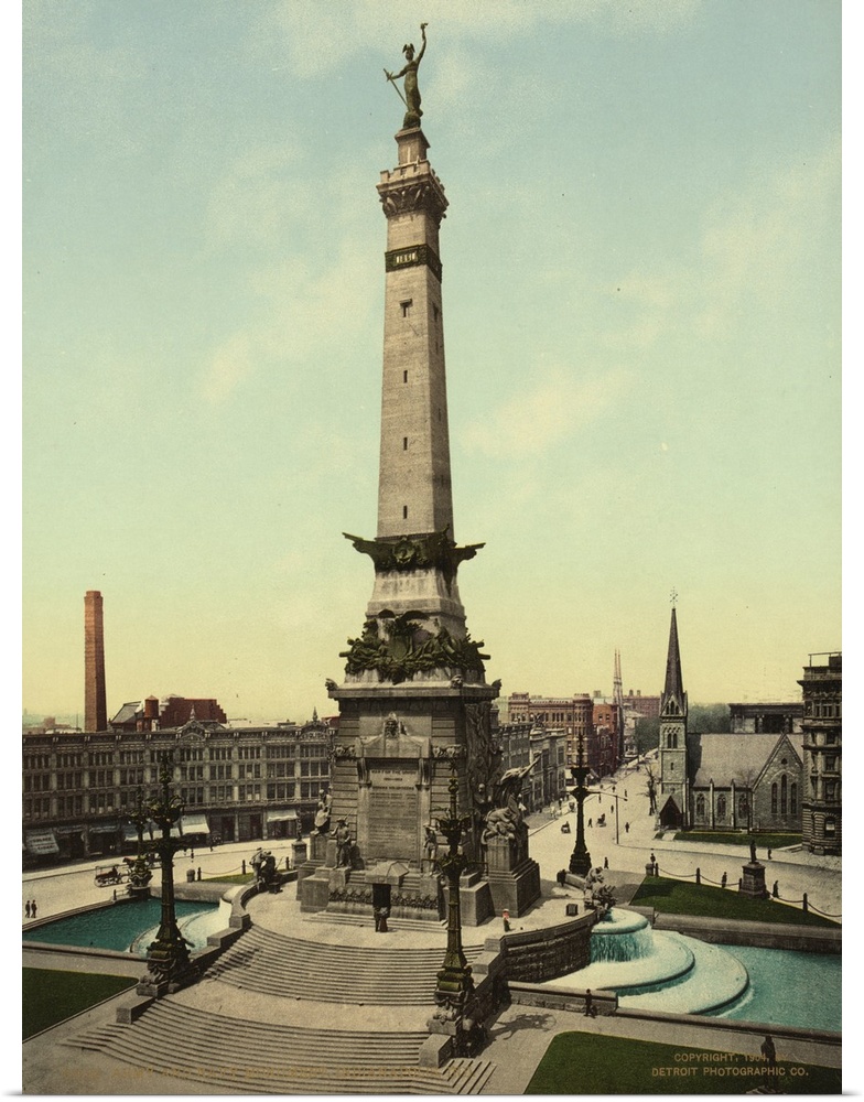 Hand colored photograph of army and navy monument, Indianapolis, Indiana.